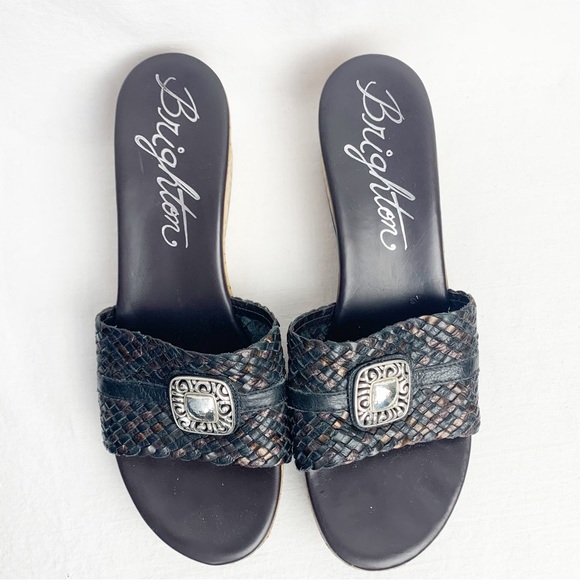Brighton Hamlet Slide On Wedge Sandals Cork Woven Leather sz 10 M - Picture 1 of 10
